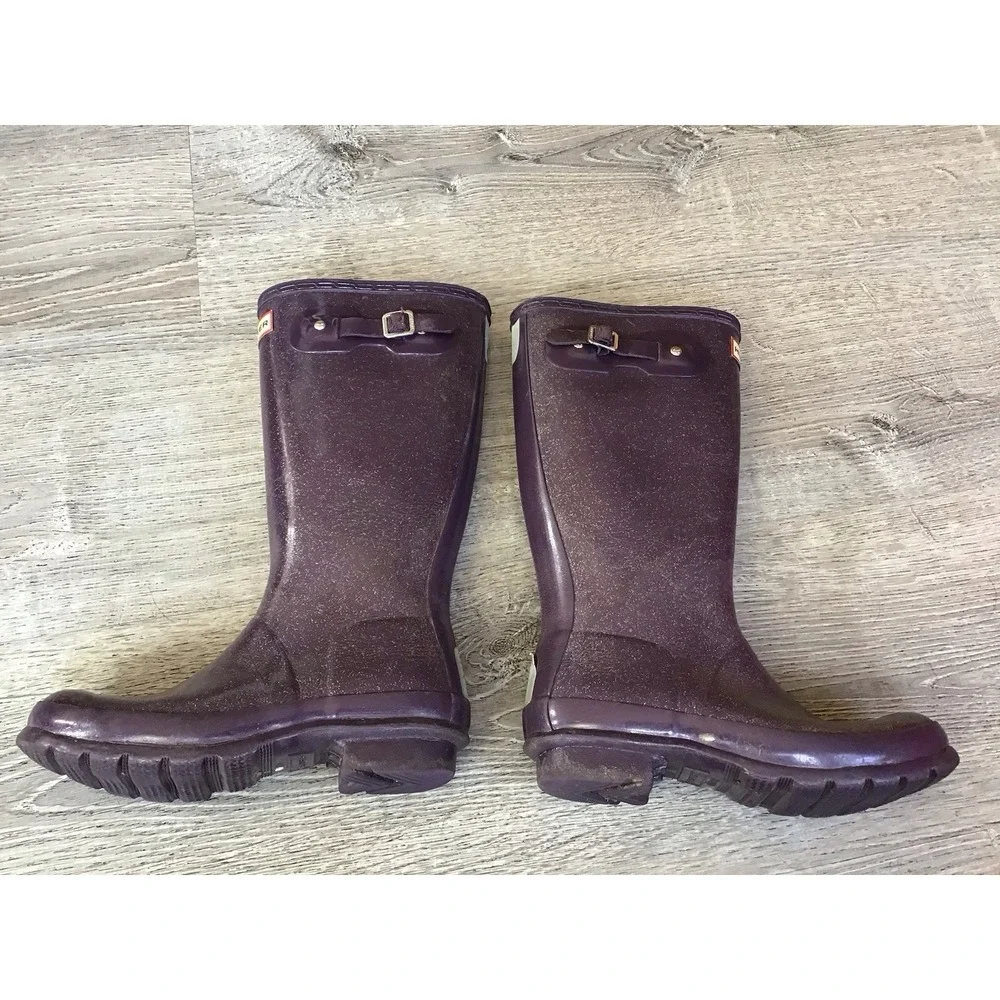 Hunter Rain Boots Girls size 6 Purple Glitter Wellington Waterproof Boots UK 4